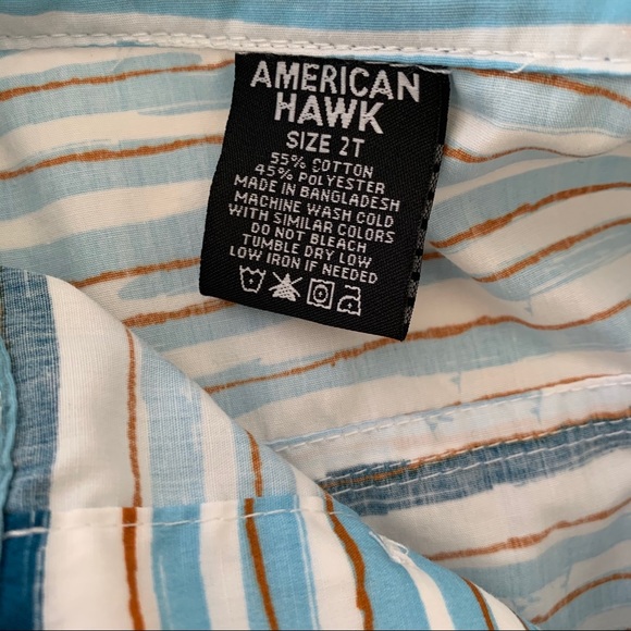 American Hawk Boys’ Blue Striped Button Up Polo - Picture 4 of 5